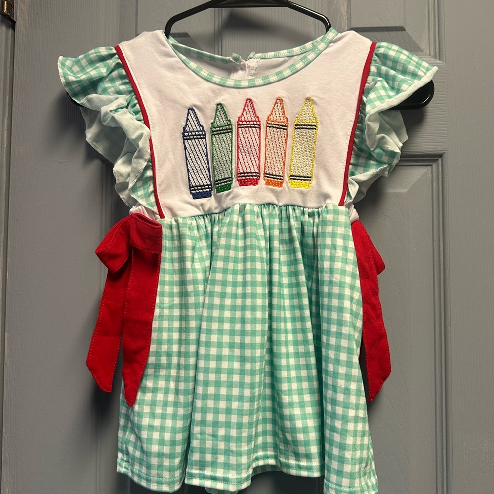 Honey Bean Green Checkered Kids Shirt with Crayon Design